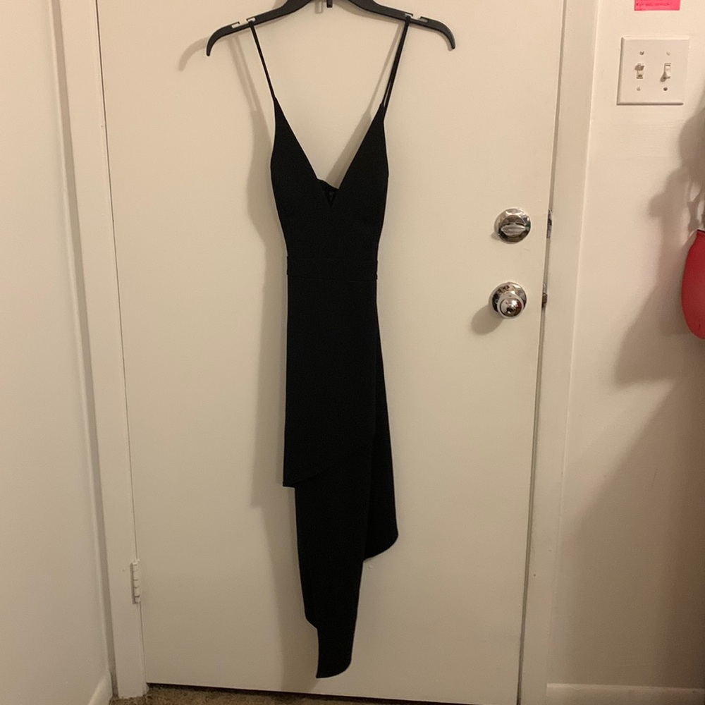 Asymmetrical Black Formal Midi Dress